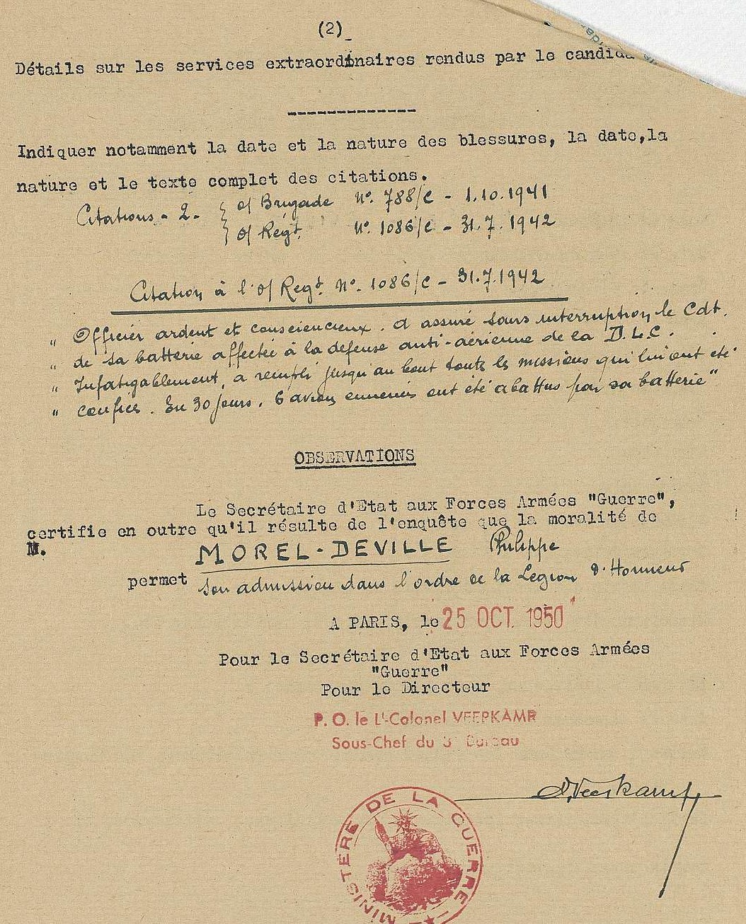 Lettre Autographe Signée Général Morel De La Motte (1775) - Guerre De Sept Ans
